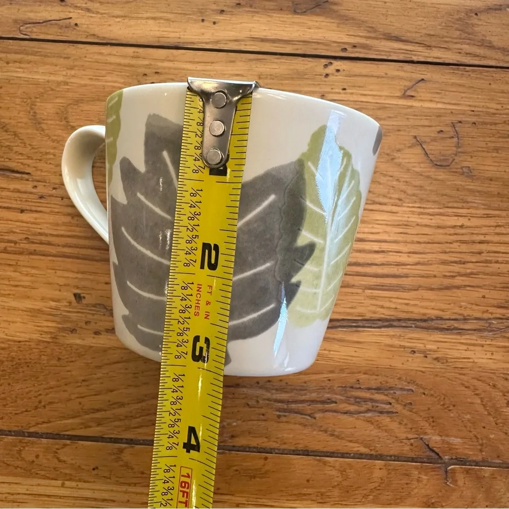 2 Crate & Barrel by Barbara Eigen Ivory Mugs With Painted Leaves 3” High